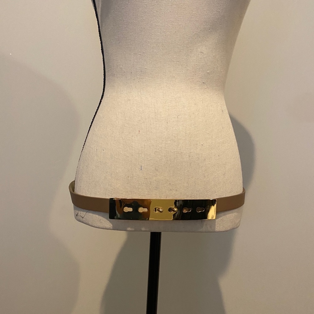 Bcbgmaxazria Adjustable Beige Belt with Gold Plate Sz M